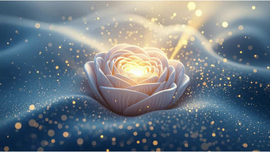 Glowing lotus flower symbolizing emotional healing and hope, wrapped in blue energy, linking depression to energy codes.